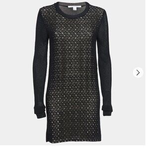Diane von Furstenberg Black Textured Knit Sweater Dress – Size S